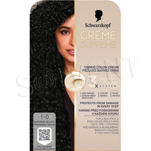 Schwarzkopf Creme Supreme permanentní barva na vlasy odstín 1-0 Přirozená černá 60 ml