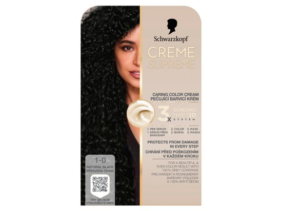 Schwarzkopf Creme Supreme permanentní barva na vlasy odstín 1-0 Přirozená černá 60 ml