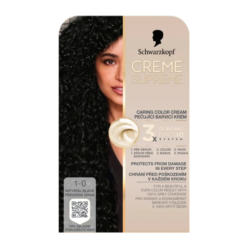 Schwarzkopf Creme Supreme permanentní barva na vlasy odstín 1-0 Přirozená černá 60 ml