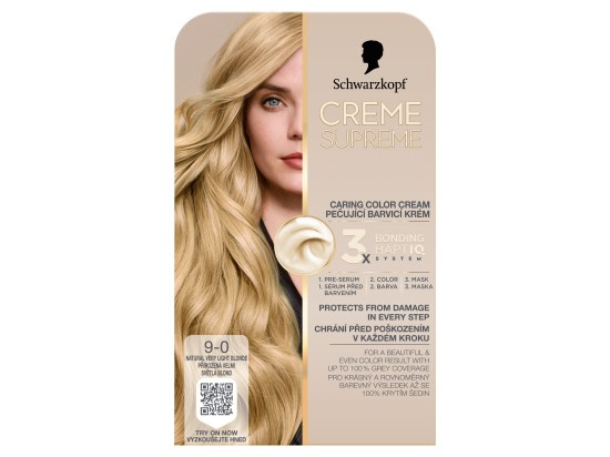 Schwarzkopf Creme Supreme permanentní barva na vlasy odstín 9-0 Přirozená velmi světlá blond 60 ml