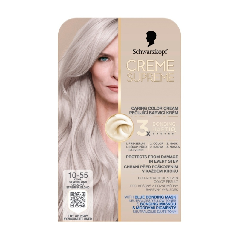 Schwarzkopf Creme Supreme permanentní barva na vlasy odstín 10-55 Cool Silverblond 60 ml