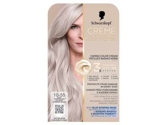 Schwarzkopf Creme Supreme permanentní barva na vlasy odstín 10-55 Cool Silverblond 60 ml