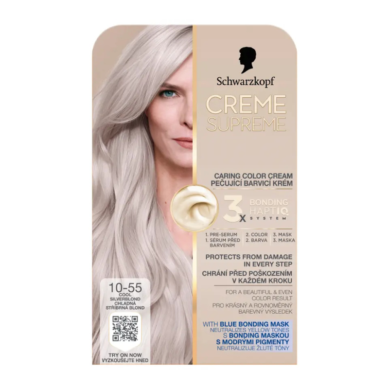 Schwarzkopf Creme Supreme permanentní barva na vlasy odstín 10-55 Cool Silverblond 60 ml