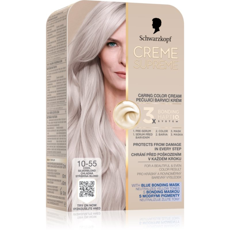 Schwarzkopf Creme Supreme permanentní barva na vlasy odstín 10-55 Cool Silverblond 60 ml