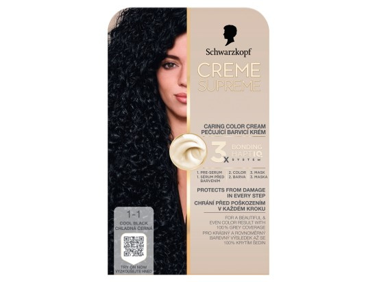 Schwarzkopf Creme Supreme permanentní barva na vlasy odstín 1-1 Chladná černá 60 ml