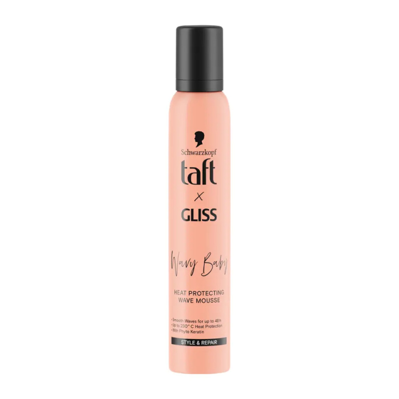 Schwarzkopf Taft x Gliss termoochranná pěna pro objem a tvar účesu pro vlnité a kudrnaté vlasy 200 ml