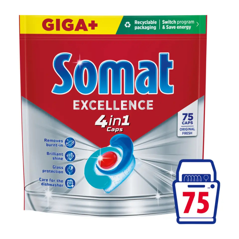 SOMAT Excellence 4in1 Kapsle do myčky 75 kusů