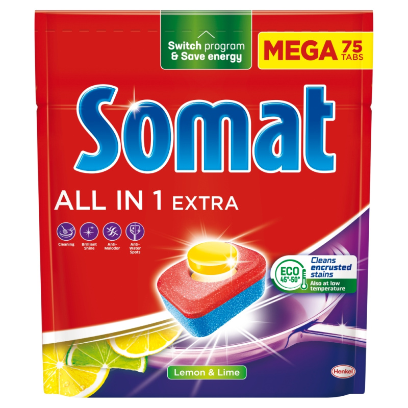 Tablety do myčky Somat - All in One Extra Lemon, 75 ks
