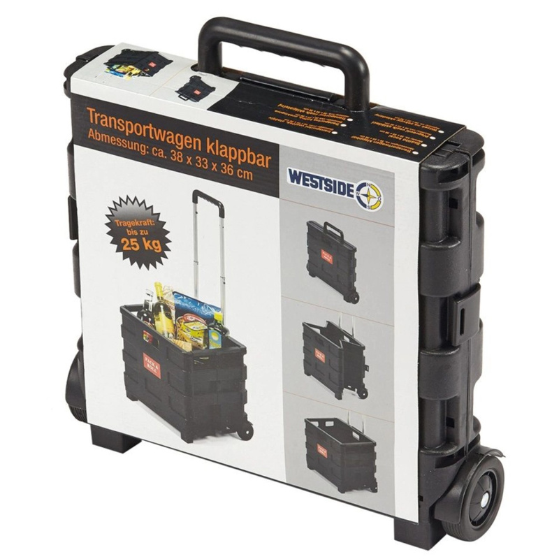 Plastový skládací přepravní vozík, nosnost 25 kg, 38 x 36 x 33 cm