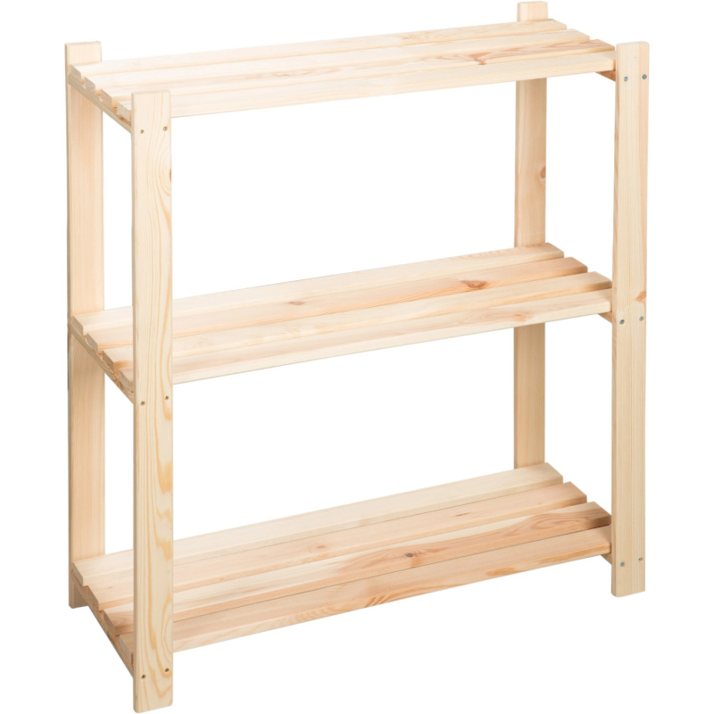 Dřevěný regál do komory a garáže, 3 police, přírodní borovice, 80 x 30 x 90 cm