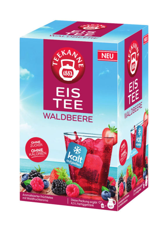 Ovocný čaj Teekanne Eistee - Waldbeere, do studené vody, 18x 2,5g, 45 g