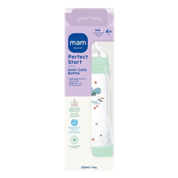 MAM Perfect Star Anti-colic Bottle antikoliková lahev 4m+ Mint 320 ml