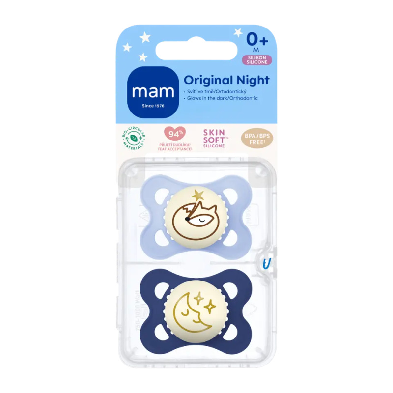 MAM Original Night 0m+ dudlík Blue 2 ks