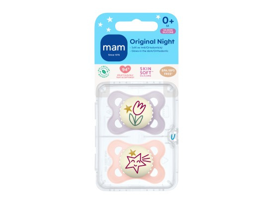 MAM Original Night 0m+ dudlík Purple/ Pink 2 ks