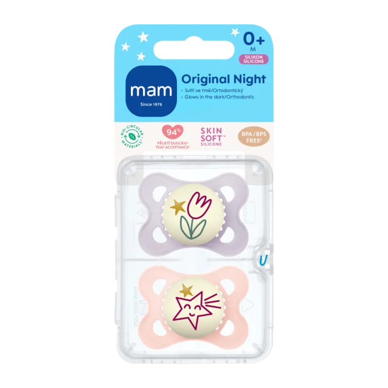 MAM Original Night 0m+ dudlík Purple/ Pink 2 ks