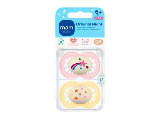 MAM Original Night 6m+ dudlík Yellow/ Pink 2 ks