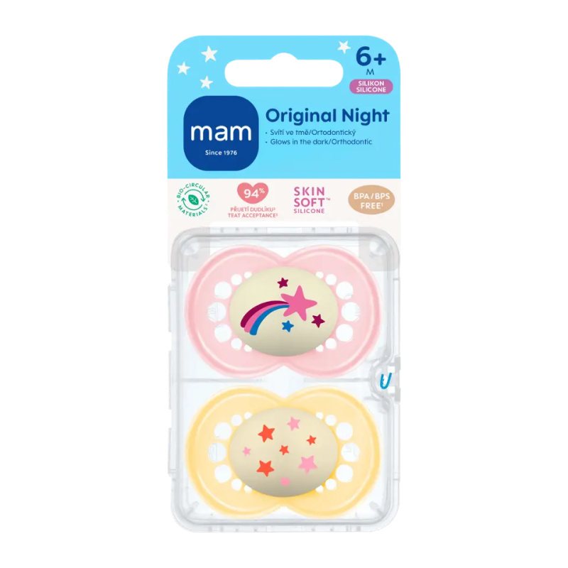 MAM Original Night 6m+ dudlík Yellow/ Pink 2 ks