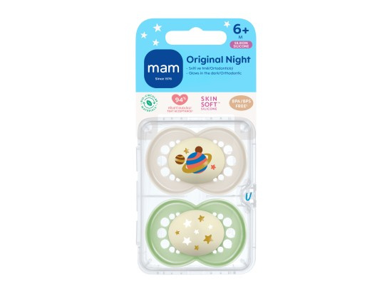 MAM Original Night 6m+ dudlík Grey/ Green 2 ks