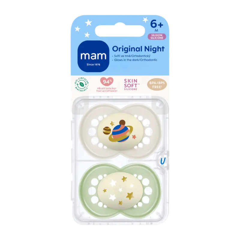 MAM Original Night 6m+ dudlík Grey/ Green 2 ks