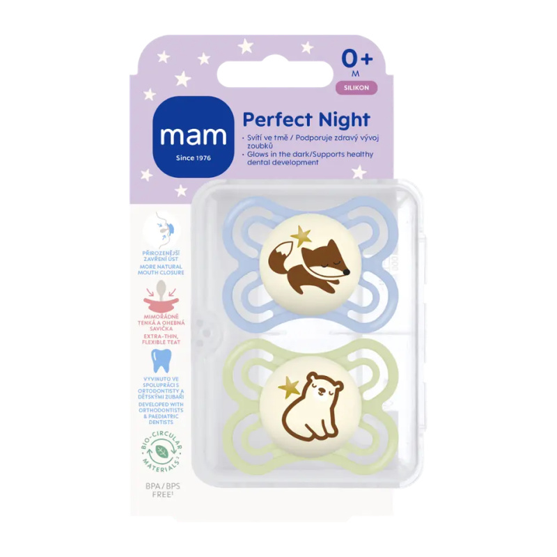 MAM Perfect Night 0+ months dudlík Blue/ Green 2 ks