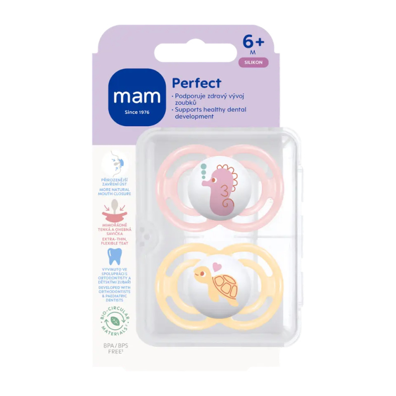 MAM Perfect 6m+ dudlík Pink/ Orange 2 ks