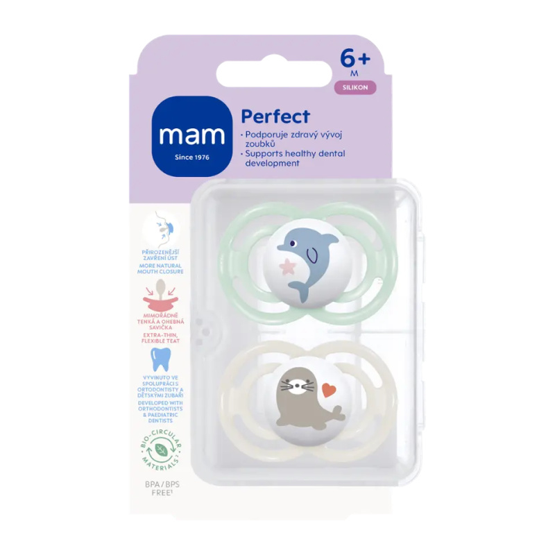 MAM Perfect 6+ months dudlík Mint/ Grey 2 ks