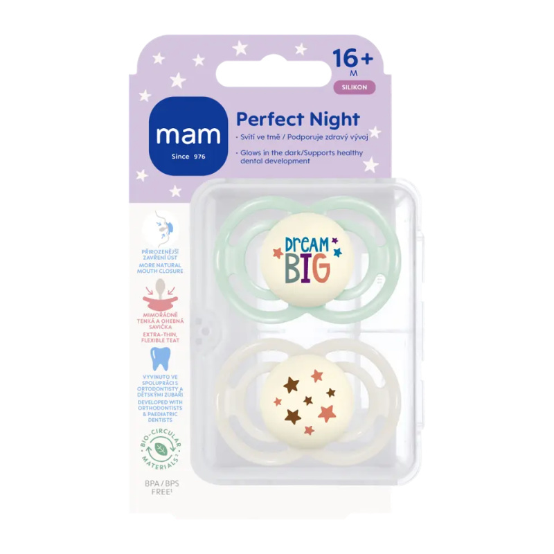MAM Perfect Night 16+ months dudlík Mint/ Grey 2 ks