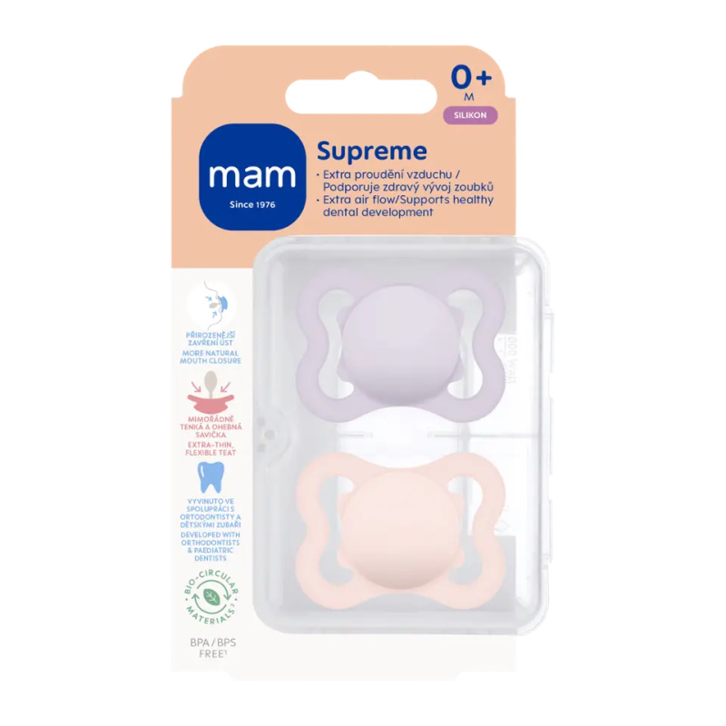 MAM Supreme 0m+ dudlík Purple/ Pink 2 ks