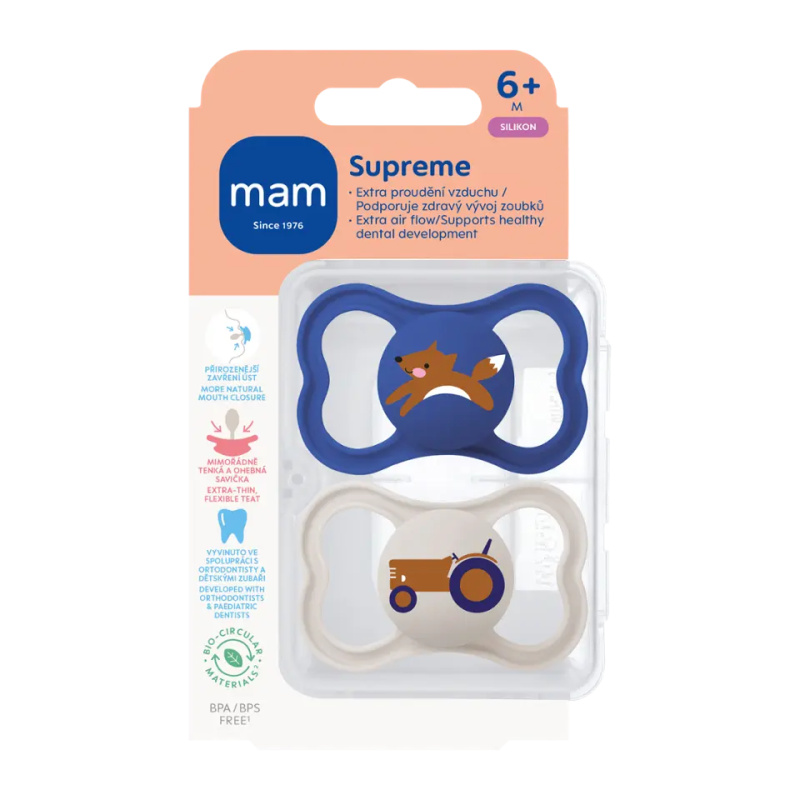 MAM Supreme Double Box 6+ months dudlík Blue/ Grey 2 ks