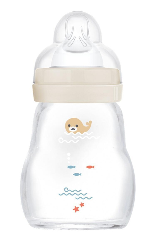 MAM Feel Good Glass Baby Bottle antikoliková skleněná láhev 0m+ Beige 170 ml