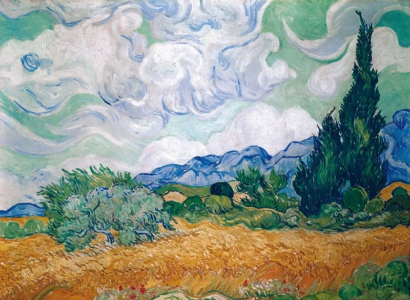 Puzzle Pšeničné pole s cypřiši 1000 dílků