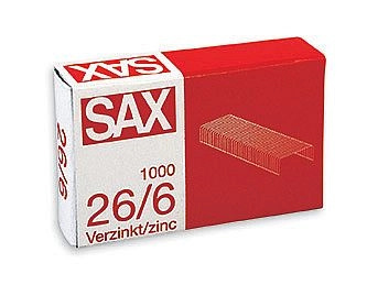Drátky do sešívačky SAX - 26/6, pozinkované, 1000 ks