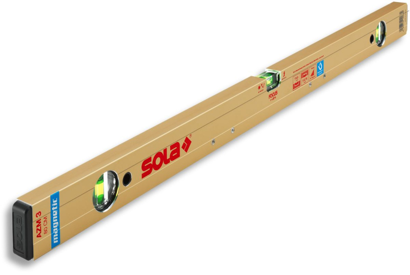 SOLA | Magnetická vodováha AZM 3 – neodymové magnety, 3 libely Délka: 180 cm, Počet libel: 3 libely