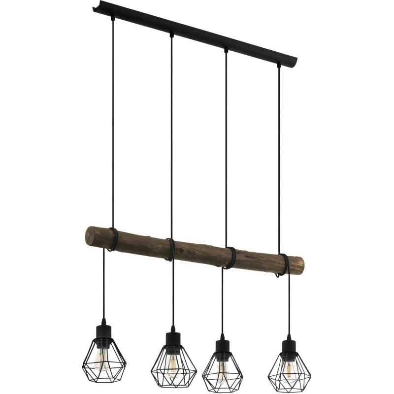 Eglo Závěsné svítidlo Horningtops 1, 4bodové, černá/přírodní, 71 x 14 x 110 cm
