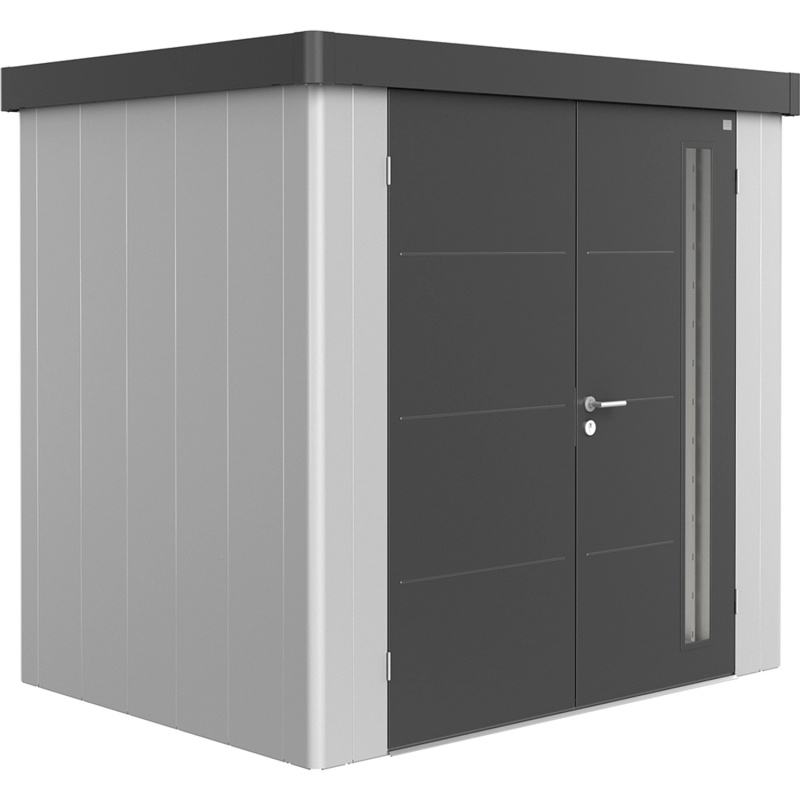 Biohort Plechový zahradní domek Neo1B 1.3 dvoukřídlé dveře stříbrná 236 x 180 cm