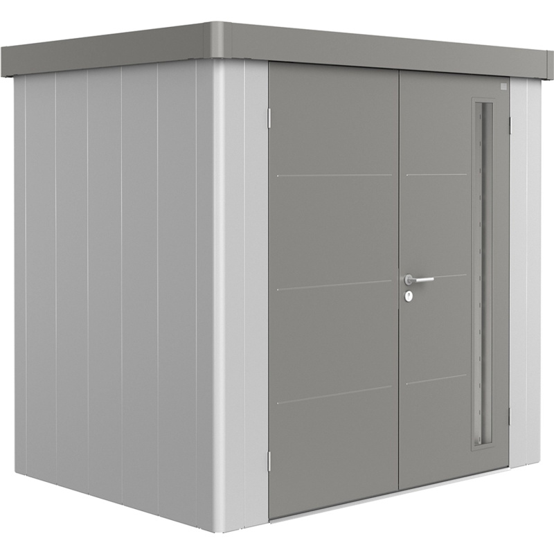 Biohort Plechový zahradní domek Neo1B 1.2 dvoukřídlé dveře stříbrná 236 x 180 cm