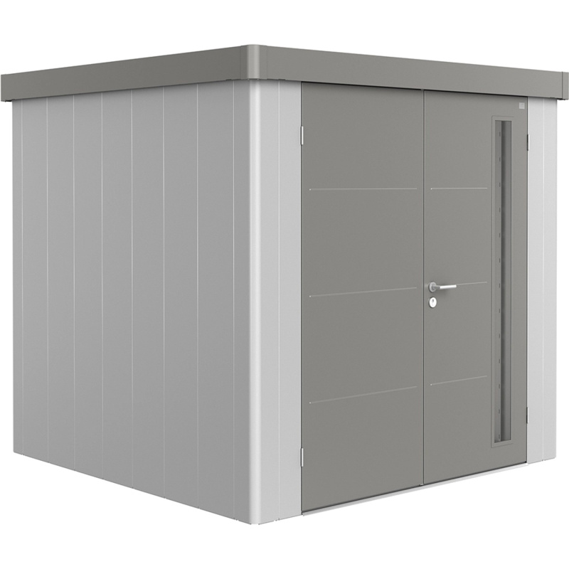 Biohort Plechový zahradní domek Neo2B 1.2 dvoukřídlé dveře stříbrná 236 x 236 cm