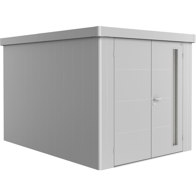 Biohort Plechový zahradní domek Neo4B dvoukřídlé dveře stříbrná 236 x 348 cm