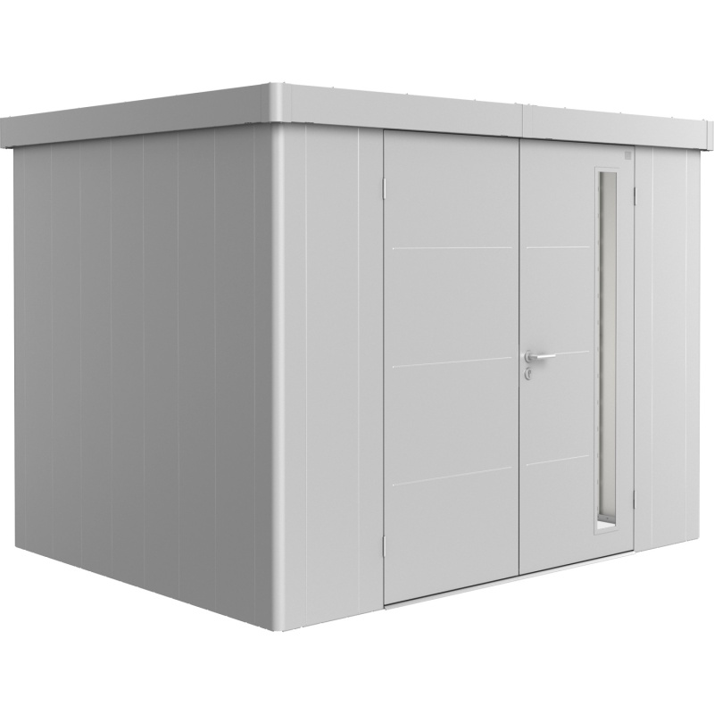 Biohort Plechový zahradní domek Neo2C dvoukřídlé dveře stříbrná 292 x 236 cm