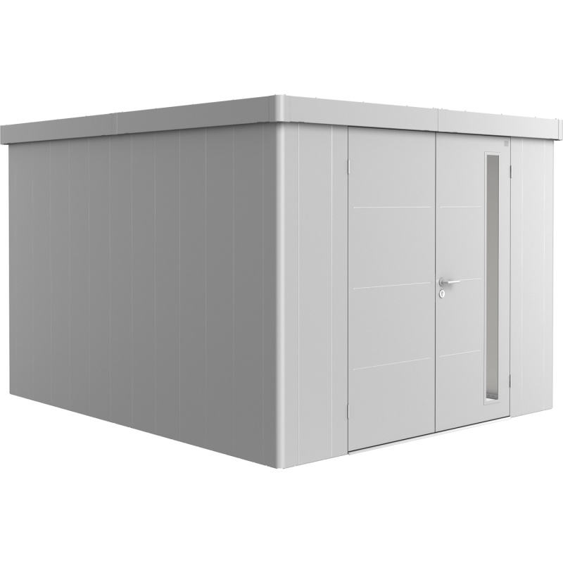 Biohort Plechový zahradní domek Neo4C dvoukřídlé dveře stříbrná 292 x 348 cm