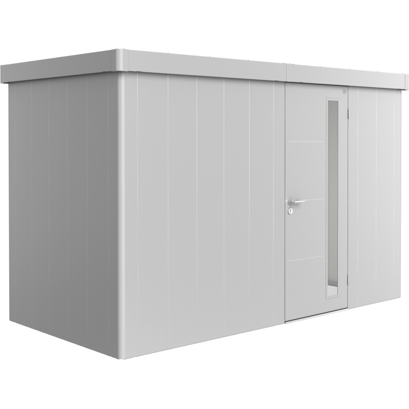 Biohort Plechový zahradní domek Neo1D standardní dveře stříbrná 348 x 180 cm