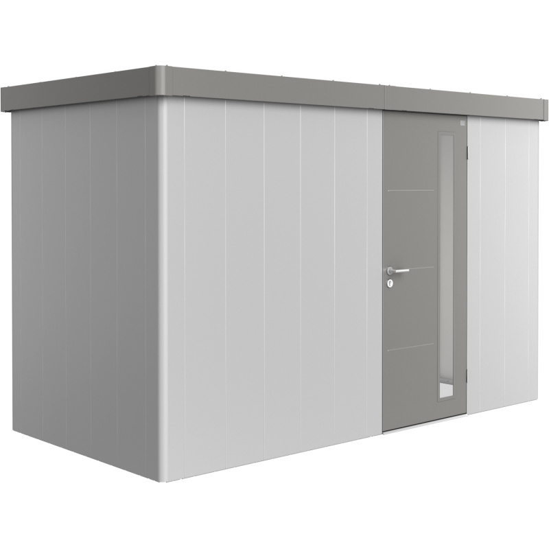 Biohort Plechový zahradní domek Neo1D 1.2 standardní dveře stříbrná 348 x 180 cm