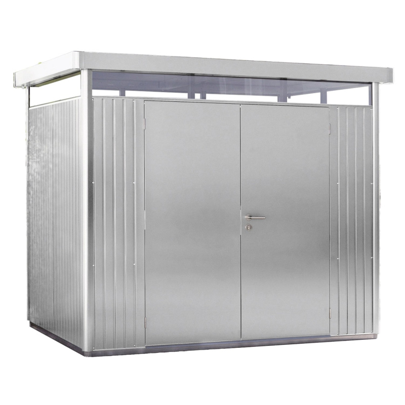 Biohort Plechový domek HighLine H2 2křídlé dveře, stříbrná, 275 x 195 x 222 cm