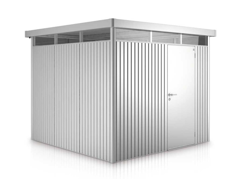 Biohort Plechový domek HighLine H4 stand. dveře, stříbrná, 275 x 275 x 222 cm