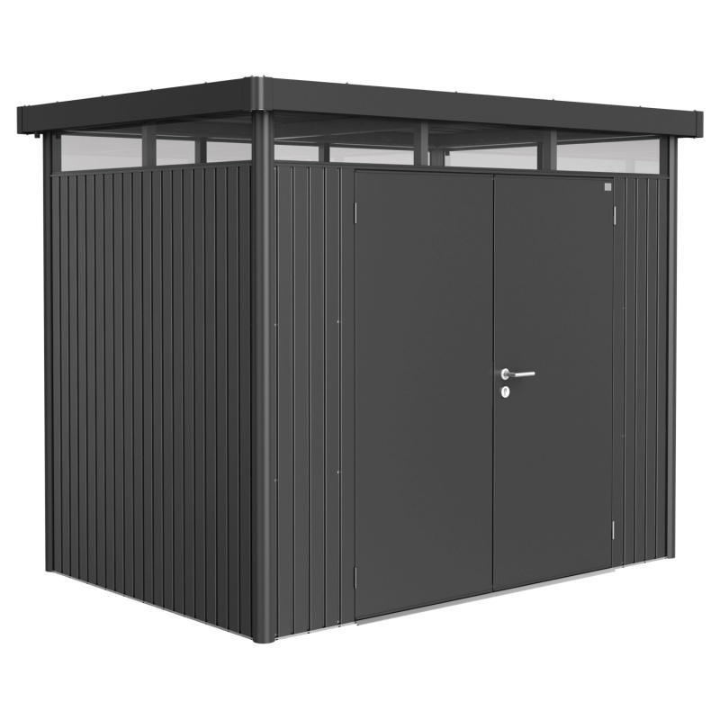 Biohort Plechový domek HighLine H2 2křídlé dveře, tm.šedá, 275 x 195 x 222 cm