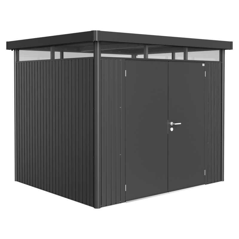 Biohort Plechový domek HighLine H3 2křídlé dveře, tm.šedá, 275 x 235 x 222 cm