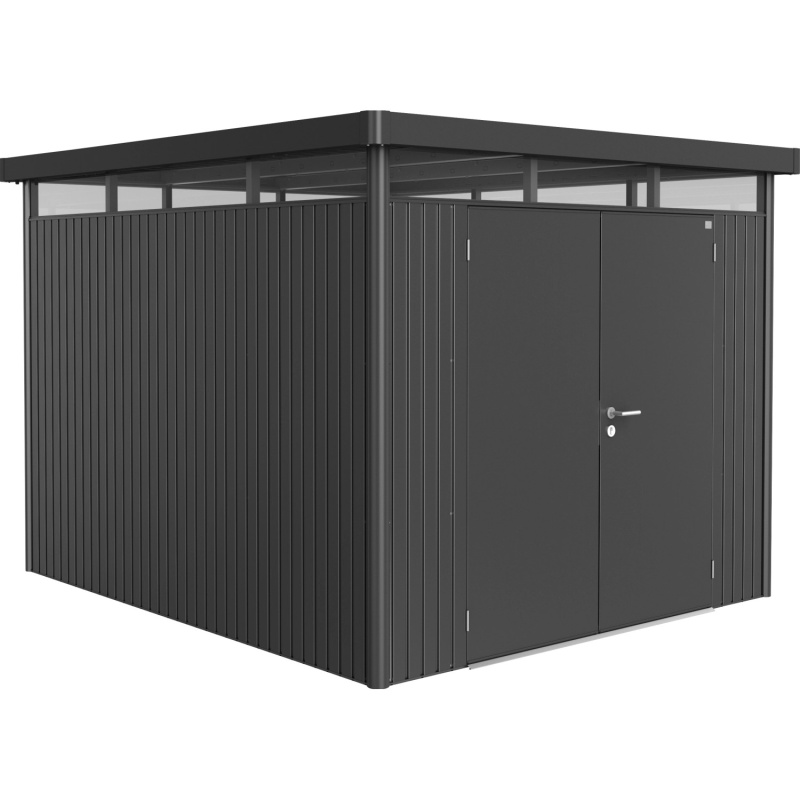 Biohort Plechový domek HighLine H4 2křídlé dveře, tm.šedá, 275 x 275 x 222 cm