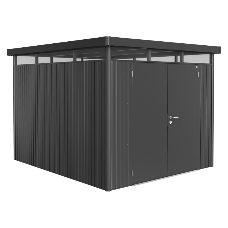 Biohort Plechový domek HighLine H5 2křídlé dveře, tm.šedá, 275 x 315 x 222 cm