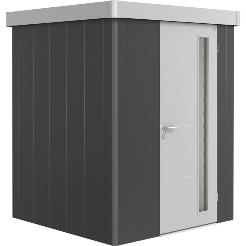 Biohort Plechový zahradní domek Neo1A 3.1 standardní dveře tm. šedá 180 x 180 cm