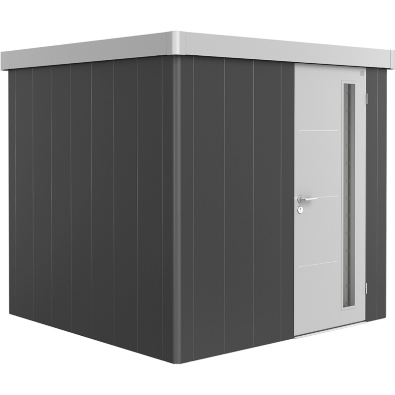 Biohort Plechový zahradní domek Neo2B 3.1 standardní dveře tm. šedá 236 x 236 cm